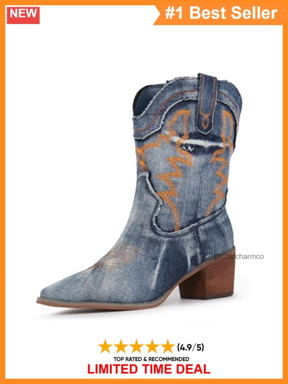 Women's Embroidered Western Cowboy Ankle Boots Pointed Toe Chunky Heel